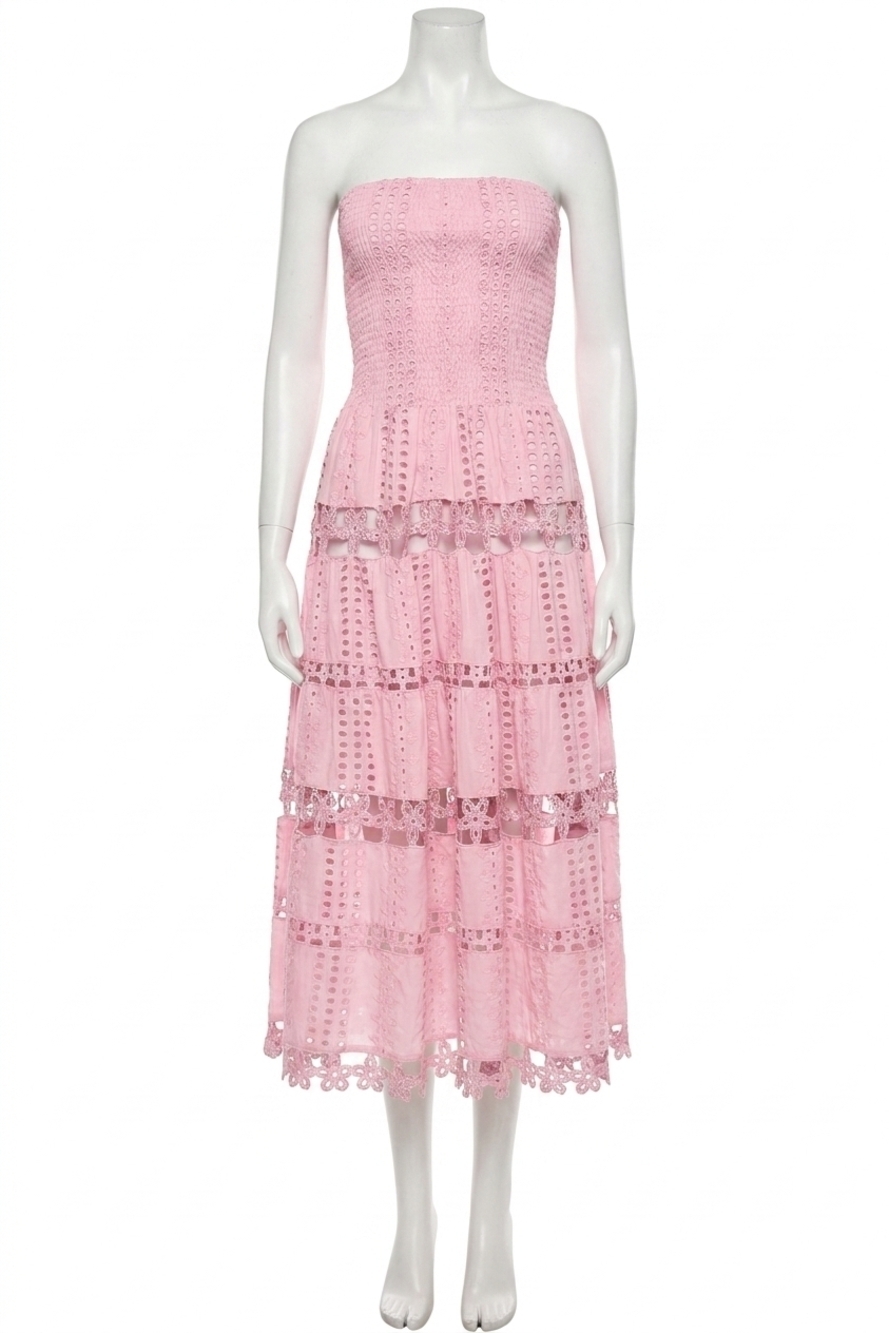 NEW STRUT & BOLT lena eyelet midi dress in pink blossom